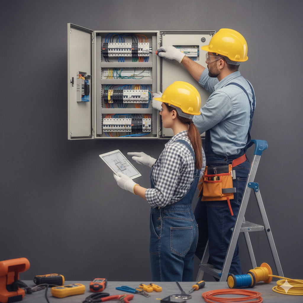 Samsun Atakum’da elektrik panosu ve sigorta kutusu bakım-onarımı yapan profesyonel elektrik ekibi.